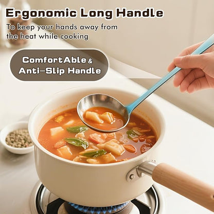6 Pcs Cooking Utensils Set, Stainless Steel Kitchen Utensils, Heat Resistant Metal Kitchen Tools Include Solid & Slotted Turner Wok Spatula, Serving Spoon, Ladle, Pasta Server, Easy to Clean, Silver - Image 4