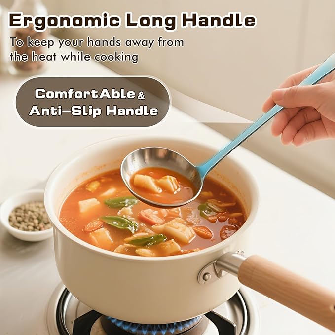 9 Pcs Cooking Utensils Set, Stainless Steel Kitchen Utensils, Heat Resistant Metal Kitchen Tools Include Solid & Slotted Turner Wok Spatula, Serving Spoon, Ladle, Pasta Server, Meat Fork, Tongs Silver - Image 3
