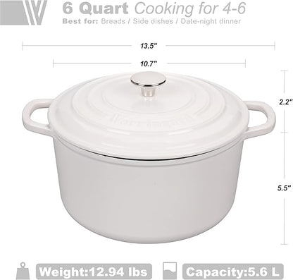 VORRINGARD Enameled Cast Iron Dutch Oven Pot with Lid, for Sourdough Bread Baking, Round Dutch Ovens, 6 Quart, White - Image 2