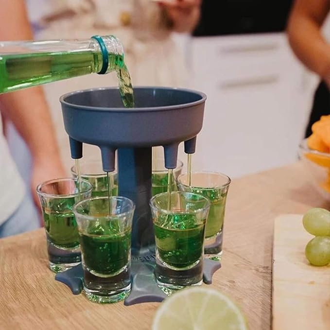 Shot Glasses Dispenser, 6 Way Shot Dispenser with Glasses for Filling Liquids Fun Drinking for College, Camping,Parties and Housewarming Gift (Grey)