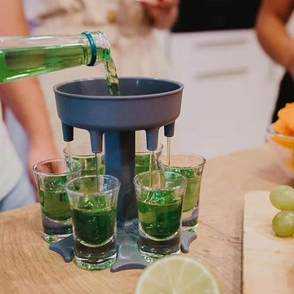 Shot Glasses Dispenser, 6 Way Shot Dispenser with Glasses for Filling Liquids Fun Drinking for College, Camping,Parties and Housewarming Gift (Grey)