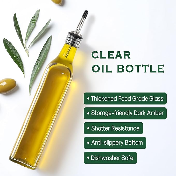 AOZITA 17oz Clear Glass Olive Oil Dispenser Bottle - 500ml Oil & Vinegar Cruet with Pourers and Funnel - Olive Oil Carafe Decanter for Kitchen - Image 3