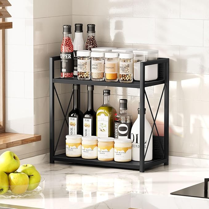 Giikin Kitchen Countertop Organizer, 2 Tier Coffee Bar Organizer, Black Spice Rack for Counter, Kitchen Counter Shelves, Particleboard, Large Size (15.8" L x 7.9" W x 15.8" H), Black - Image 6