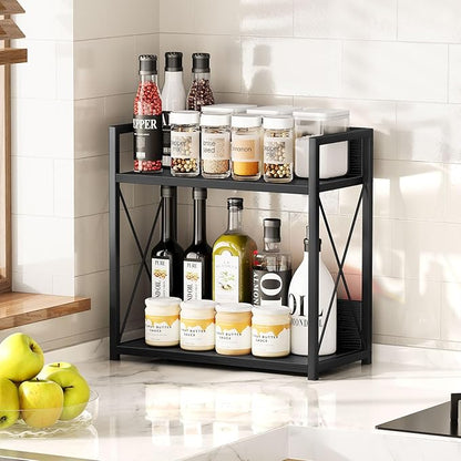 Giikin Kitchen Countertop Organizer, 2 Tier Coffee Bar Organizer, Black Spice Rack for Counter, Kitchen Counter Shelves, Particleboard, Large Size (15.8" L x 7.9" W x 15.8" H), Black - Image 6