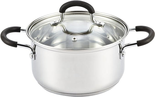 Cook N Home Stainless Steel Stock Pot with Lid 3 Quart, Cooking Sauce Pot Casserole Pan Saucier, Induction Compatible, Dishwasher Safe With Stay-Cool Handles, Silver by CookNHome