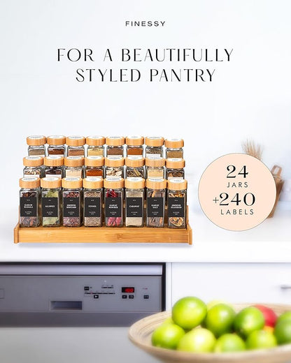 Bamboo Glass Spice Jars with Label and Shaker Lids Clear Empty 4oz 24 Pack Bottles Set, Square Glass Spice Containers with Labels Black, Seasoning Organizer Jars, Seasoning Containers with Labels Set - Image 2