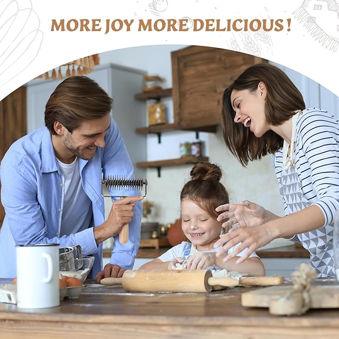 Pastry Lattice Roller Cutter, Stainless Steel Lattice Dough Cutter Wood Handle, Professional Pastry Crust Cutter, Household Time-Saver Cutting Tool Pie Bread Beef Wellington Pizza - Image 7