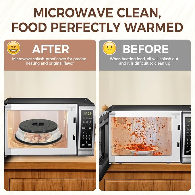 12 Inchs Microwave Splatter Cover & Silicone Mat, Large Vented Collapsible Guard dish Plate lid & Round Kitchen mat for food