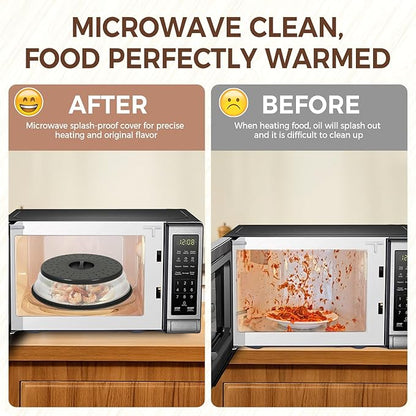 12 Inchs Microwave Splatter Cover & Silicone Mat, Large Vented Collapsible Guard dish Plate lid & Round Kitchen mat for food