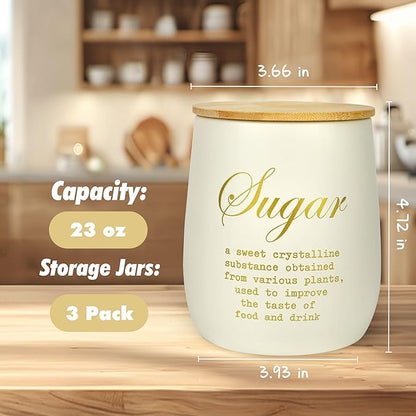 Coffee Tea Sugar Container Set of 3,Farmhouse Storage Containers Jars,Airtight Metal Kitchen Canister Set with Bamboo Lids for Kitchen Counter Dining Room (Metal, 1)