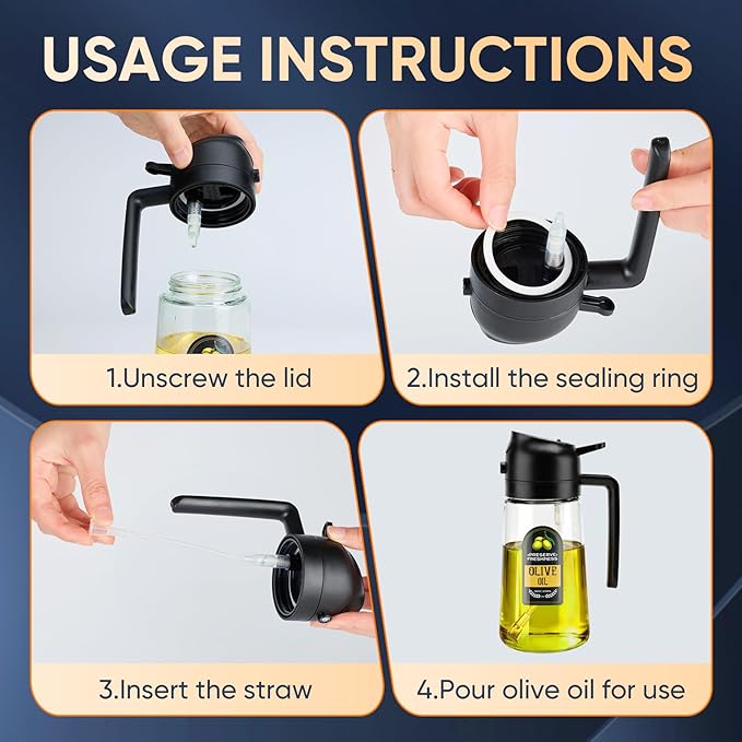 New Upgraded 2 in 1 Oil Sprayer For Cooking, 16oz/470ml Olive Oil Dispenser Bottle for Kitchen