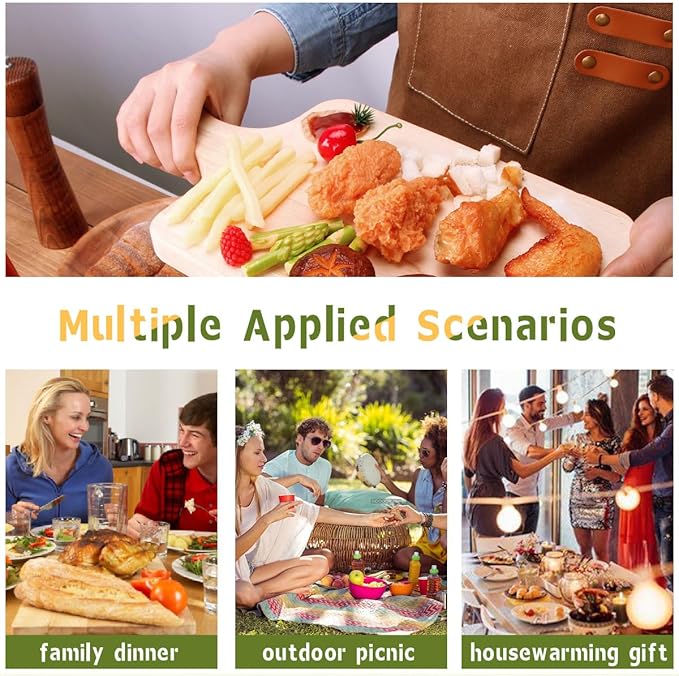 LZMS 4-Pack 13 1/2"x 7 1/2" Wood Serving Boards Set | Unfinished Wood Crafts with Handle | Wooden Cutting Boards Bulk for Charcuterie,Cheese,Meat,Bread,Vegetabes & Fruits