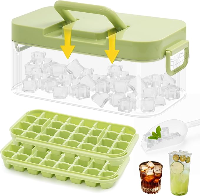 Ice Cube Mold Tray: 64 Pcs Ice Mold Trays with Lin and Bin BPA Free Ice Cubes Tray for Freezer 2 Pack Easy Release Ice Molds for Drinks Coffee by RedefiningHomeLiving