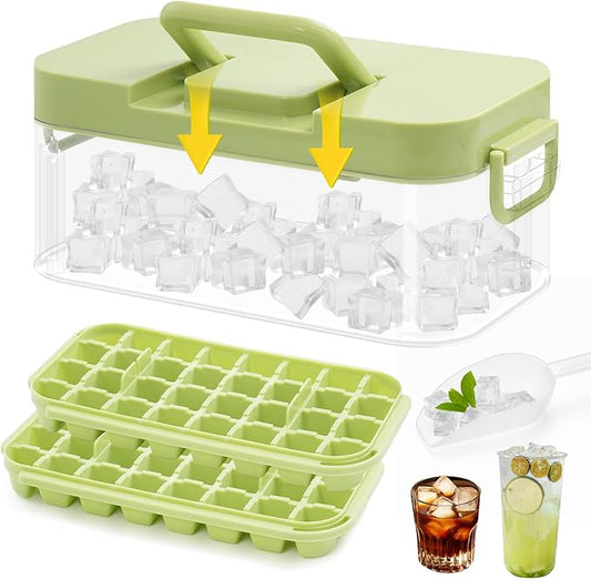Ice Cube Mold Tray: 64 Pcs Ice Mold Trays with Lin and Bin BPA Free Ice Cubes Tray for Freezer 2 Pack Easy Release Ice Molds for Drinks Coffee by RedefiningHomeLiving
