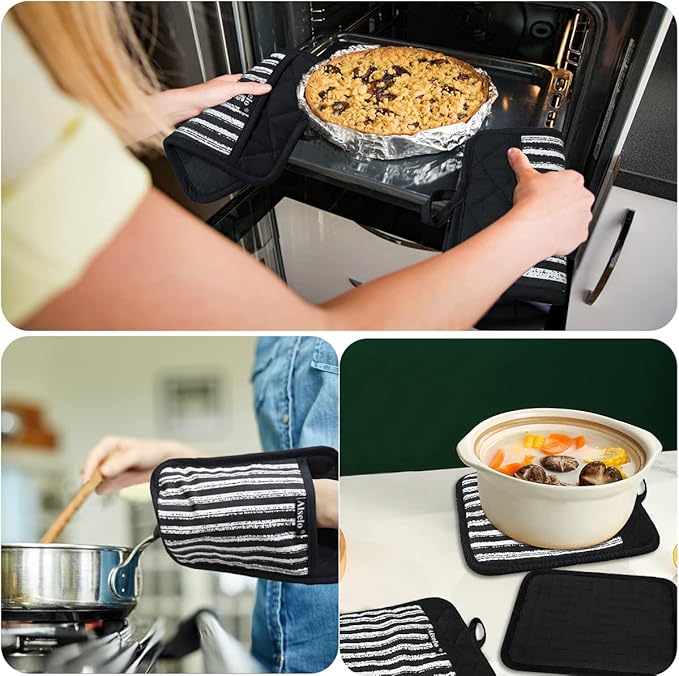 Alselo Silicone Pot Holders Set of 3 Heat Resistant & Non Slip Potholders, Professional Oven Hot Pads with Pockets Mitts for Kitchen Cooking Baking Barbecue (3, Black) - Image 5