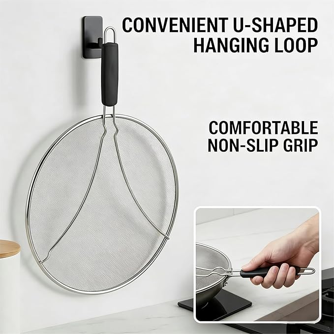 Splatter Screen for Frying Pan 13 Inch - Stainless Steel Grease Splatter Guard - Oil Splash Guard & Fine Mesh Cover for Cooking Bacon, Fried Chicken & Popcorn - Image 4