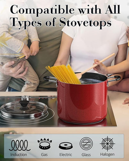 Cook N Home Nonstick Stockpot with Lid 6-Quarts, Professional Cooking Soup Pot, Casserole Cookware, Marble Red - Image 3