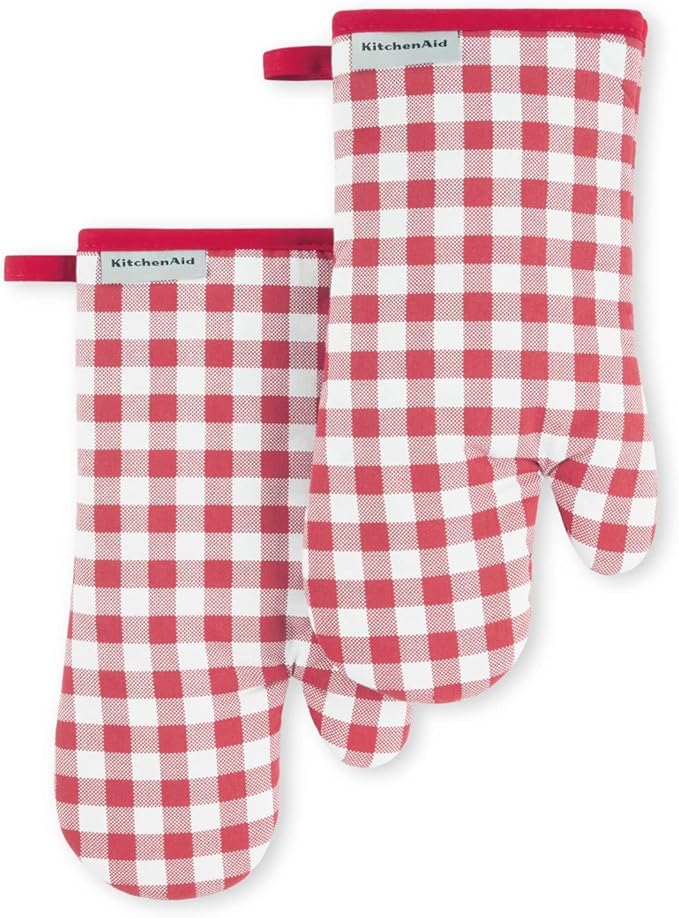KitchenAid Gingham Oven Mitt 2-Pack Set, Passion Red, 7"x13" by KitchenAid