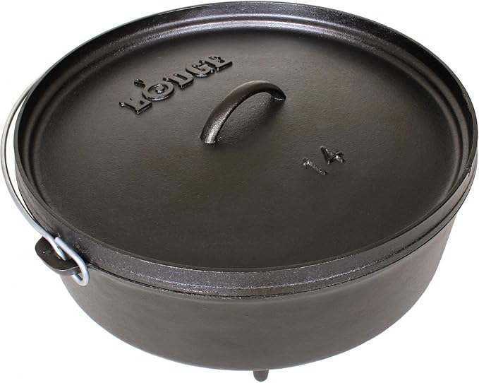 Lodge 6 Quart Pre-Seasoned Cast Iron Camp Dutch Oven with Lid - Dual Handles - Use in the Oven, on the Stove, on the Grill or over the Campfire - Black by Lodge