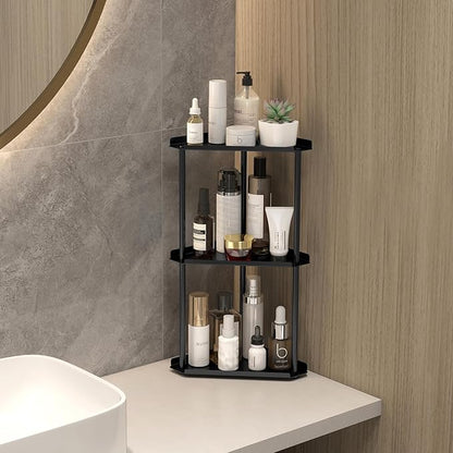 Jesginboo 3 Tier Bathroom Counter Organizer, Vanity Organizer Corner Shelf, Skincare, Makeup Countertop Organizers, Kitchen, Bathroom Counter Storage, Black - Image 2