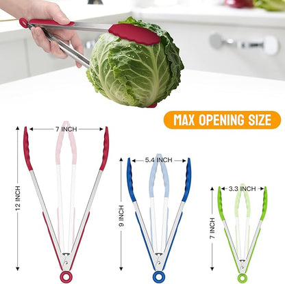 Hotec Premium Stainless Steel Locking Kitchen Tongs with Silicon Tips, Set of 3-7", 9" and 12" multicolor - Image 3