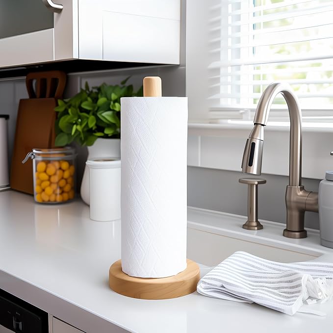 KitchLife Wooden Paper Towel Holder Countertop - Solid Freestanding Paper Towel Dispenser Stand with Anti-Skid Base - Image 4