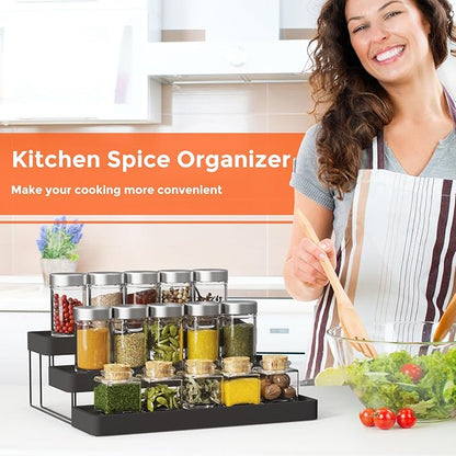 Expandable Spice Rack Organizer - 3 Tier Adjustable Spice Organizer for Cabinet & Countertop - Easy Visibility - Black - Image 8