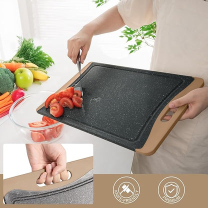 Extra Large Cutting Boards, Plastic Cutting Boards for Kitchen (Set of 3) Cutting Board Set Dishwasher Chopping Board with Juice Grooves Easy-Grip Handles, Brown, Empune - Image 3