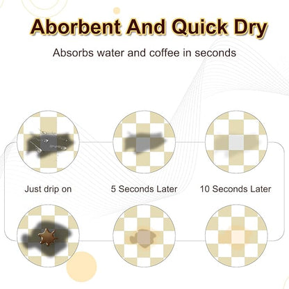 Checkered Dish Drying Mat for Kitchen, 16'' x 24'' Coffee Bar Mat for Countertops, Coffee Station Mats with Non-slip Rubber Backed, Absorbent Dish Dying Mat for Kitchen Counter, Beige & White