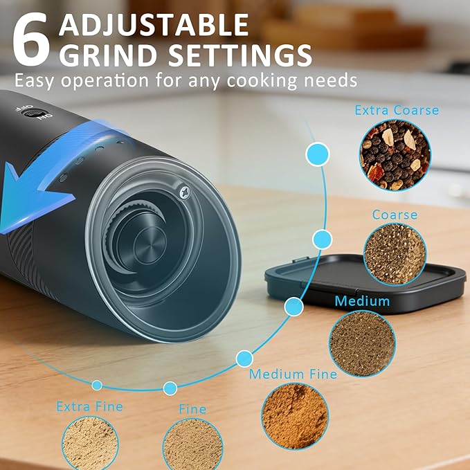 Gravity Electric Salt and Pepper Grinder Set Rechargeable Automatic Shakers Mill Grinder with LED Light, Adjustable Coarseness One Hand Operation, USB-C BatteryPowred, Gift for Home Chefs, 2 Pack