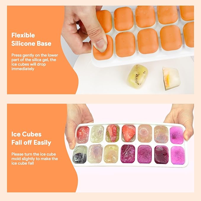 Ice Cube Trays 4 Pack, Airabc Silicone Ice Cube Trays with Removable Lid, Easy-Release Flexible 14-cube Ice Trays, LFGB Certified and BPA Free, Stackable Ice Trays with Covers for Cocktail, Freezer - Image 6