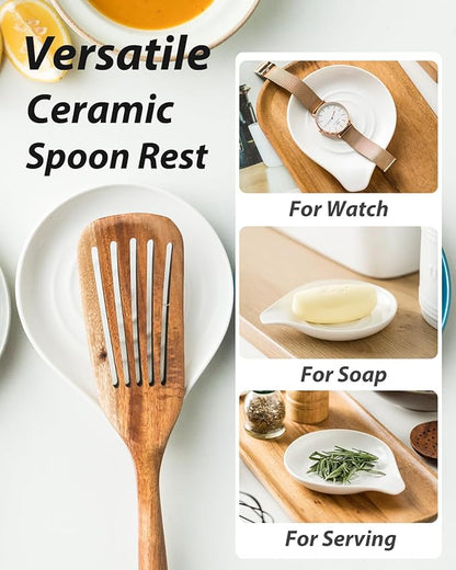 LAUCHUH Spoon Rest, 5 inch Large Spoon Holder for Stove Top Ceramic Spoon Rest for Kitchen Countertop, Heat-Resistant Cooking Utensil Holder for Spatula, Tongs, Framhouse Decor for Mother's Day, White