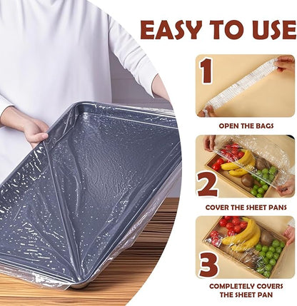 100 Bowl Covers Fits Bowls up to 30", Large Bowl Covers for Half Sheet Pan(24x16, 21x15, 18x13 inch) and Mixing Bowl&Dough Proofing/Foil Pans, Food Covers for Outside,Elastic Sealing-Reusable