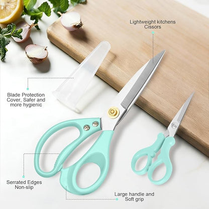 All Purpose Kitchen Scissors, Kitchen Shears Heavy Duty - Dishwasher Safe Food Scissors- Multipurpose Cooking Shears for Meat Poultry Food, Herbs, and Fish, Comfort Grip Handles, Green
