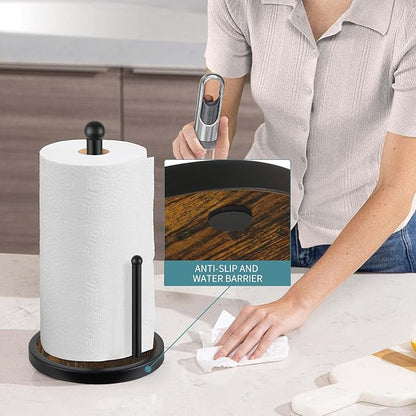 YINMIT Paper Towel Holder Countertop, Standing Paper Towel Roll Holder with Wooden Base, Rustic Farmhouse Paper Towel Holders for Kitchen Counter, Fits Standard or Jumbo-Sized Rolls - Image 6