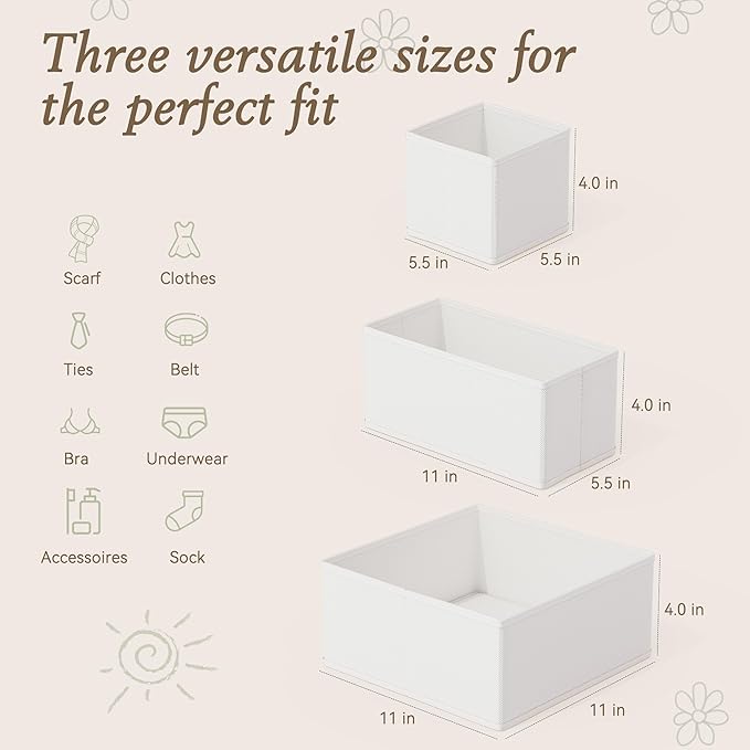 Criusia Drawer Organizers 18-Piece Set, Dresser Organizer for Baby Clothes, Foldable Closet Storage & Drawer Dividers for Underwear, Socks, Nursery, White - Image 2