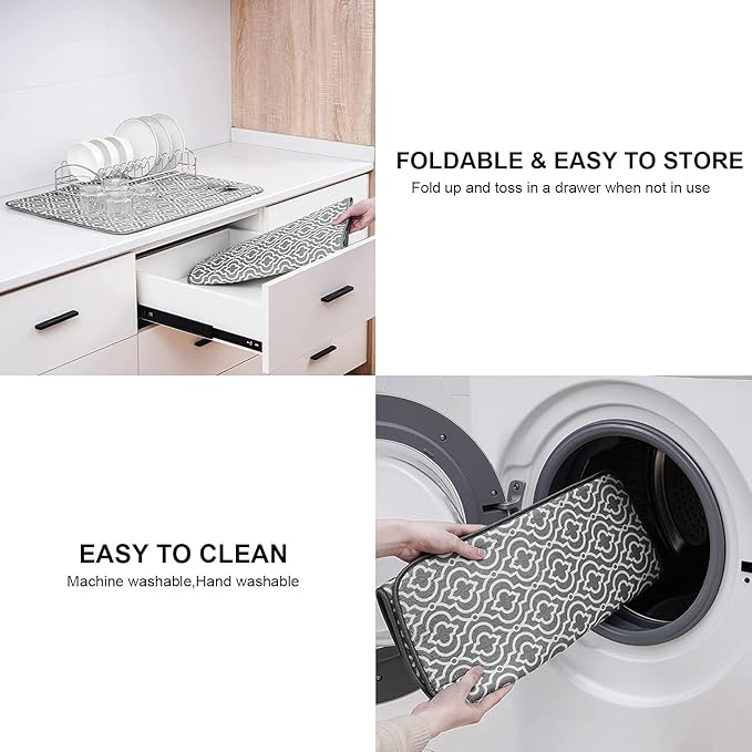 SUBEKYU 24" x 18" Dish Drying Mat, Dish Mat Drying Kitchen Mat Large, Absorbent Microfiber Dish Drainer/Rack Pads, XL, Grey, 2 PACK - Image 6