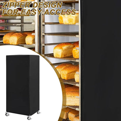 Riakrum 1 Pc Bun Pan Rack Cover Bakers Rack Cover 20 Tier Sheet for Home Kitchen Restaurant Dining Bakery 28" L x 23" W x 61" H(Black,Oxford Cloth) - Image 6