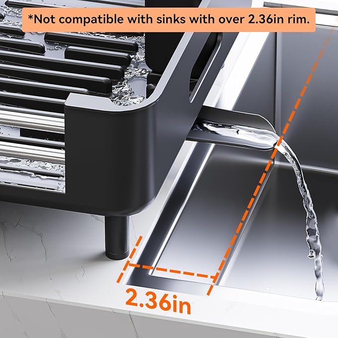 Urackify Stainless Steel Dish Drying Rack - Dish Drainer for Kitchen Counter, Extendable Drainboard with Foldable, Space-Saving Cup & Bowl Organizer, Includes Knife and Utensil Holder, Black - Image 7