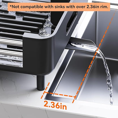 Urackify Stainless Steel Dish Drying Rack - Dish Drainer for Kitchen Counter, Extendable Drainboard with Foldable, Space-Saving Cup & Bowl Organizer, Includes Knife and Utensil Holder, Black - Image 7