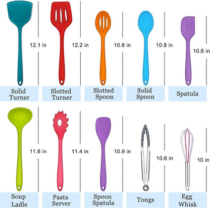 E-far 10 Pcs Silicone Cooking Utensils Set, Heat Resistant Kitchen Utensil Set for Nonstick Cookware, Kitchen Cooking Tools with Spatula, Spoon, Slotted Turner, Non-Toxic & Dishwasher Safe (Colorful) - Image 2