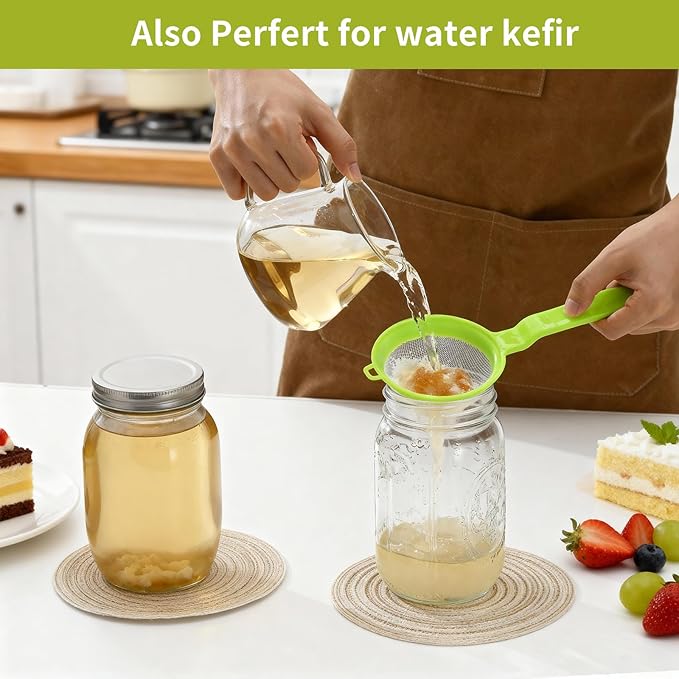 Luckyiren Kefir Strainer Set, 2-Size Plastic Non-Metal Sieve with Fine Mesh for Kefir Grains, Milk Kefir, Water Kefir & Kombucha - Durable, Food Grade & Easy Clean, Green - Image 6