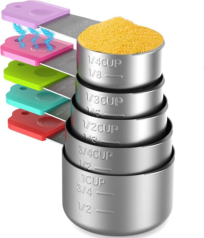 Magnetic Measuring Cups, 5 Stainless Steel Nesting Measuring Cup Set for Measuring Dry or Liquid Ingredients by Minteem-MeasuringCups
