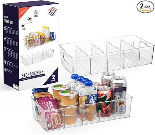 ClearSpace Plastic Pantry Organization and Storage Bins with Removable Dividers – XL Perfect Kitchen / Refrigerator/ Cabinet Organizers, 2 Pack by ClearSpace