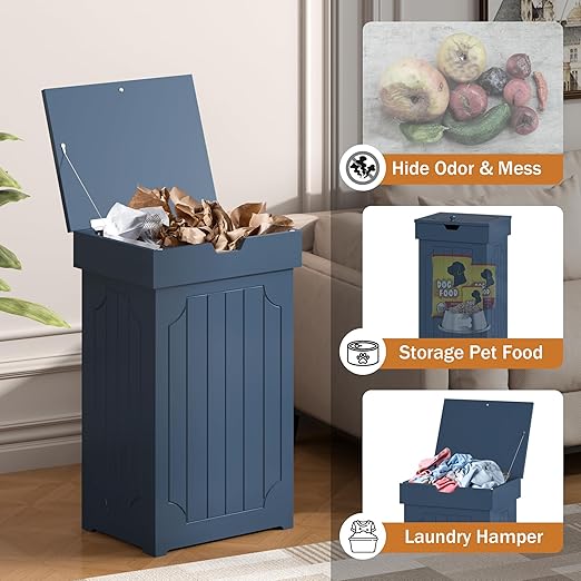 Function Home Trash Can Cabinet, 13 Gallon Kitchen Garbage Can, Wood Recycling Trash Bin, Freestanding Dog Proof Trash Can, Farmhouse Trash Cabinet with Lid for Home Kitchen Bathroom, Blue - Image 7