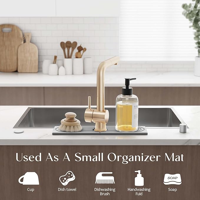 Eormoe Kitchen Sink Faucet Mat - 15.7in Diatomite Sink Protectors for Kitchen Sink, Stone Sink Splash Guard for Kitchen Counter Sink Accessories (Grey, 15.7'' x 3.9'') - Image 4