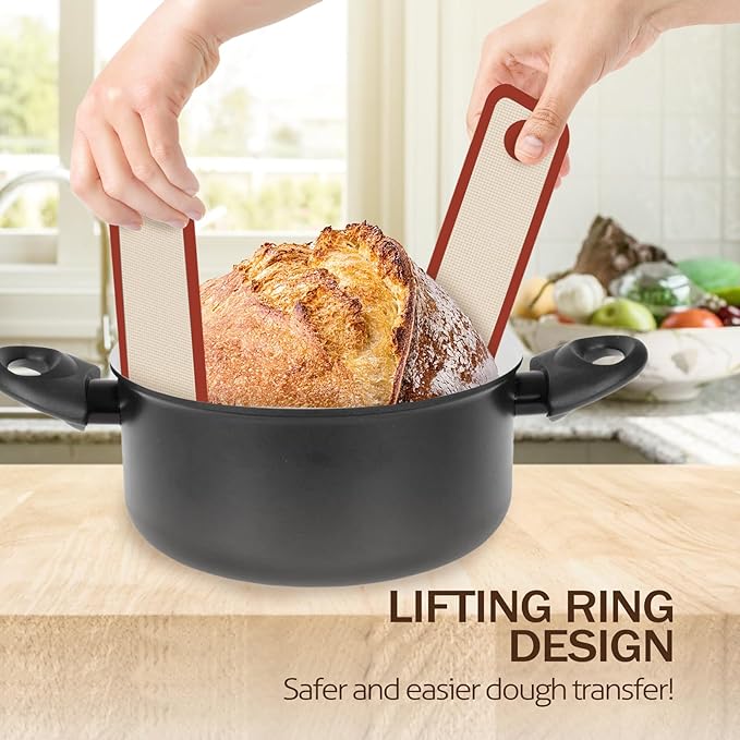 Silicone Bread Sling for Dutch Oven, 2 PCS Non-Stick & Easy Clean Reusable Silicone Baking Mat with Long Handles, Easy to Transfer Sourdough Bread - Image 6