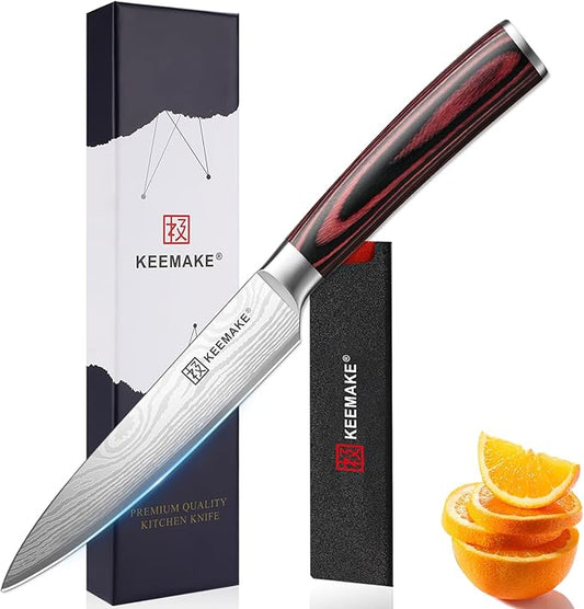 KEEMAKE 5 Inch Paring Knife - Ultra Sharp High Carbon Stainless Steel, Tomato Knife for Fruit Cutting & Peeling with Ergonomic Utility Handle