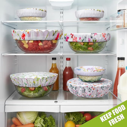 Patelai 10 Pcs Bowl Covers Reusable in 5 Size Stretch Cloth Fabric Elastic Food Storage Bowl Covers Bread Sourdough Lids for Proofing Food Fruits Leftover(Colorful,Spring Style) - Image 3