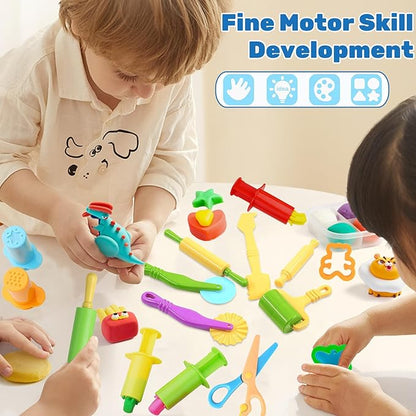iShyan Dough Tools for Kids, 24 Pieces Dough Play Tools Set with Rolling Pins,Cutters,Dough Extruders,Scissor - Image 4